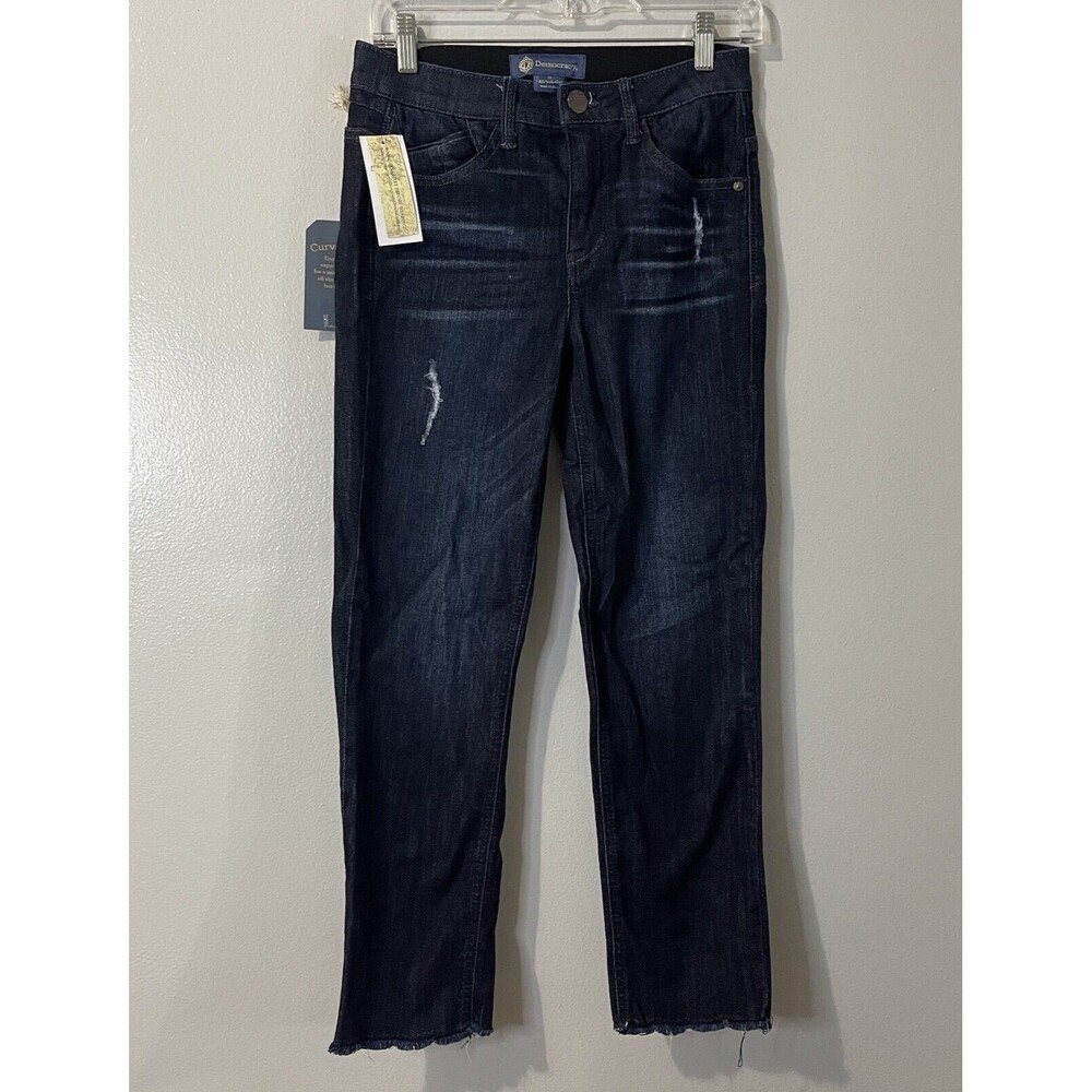 DEMOCRACY Slim Straight Size 2 Blue NWT Ab Technology Stretch Denim Raw Hem